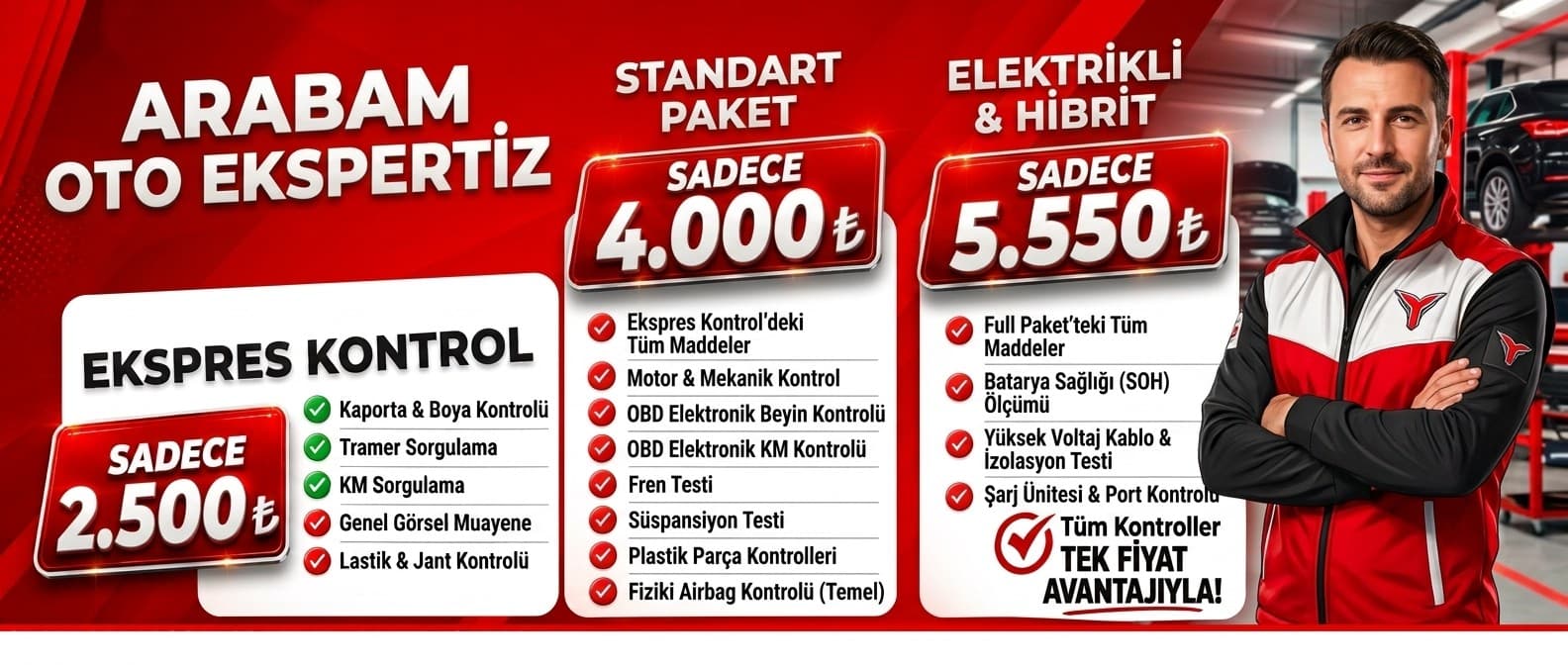 Arabam Oto Ekspertiz Ekspres, Standart, Elektrikli & Hibrit Paketleri