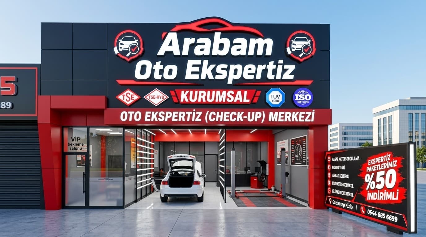 Araba Oto Ekspertiz dış cephe ve araç giriş kapısı